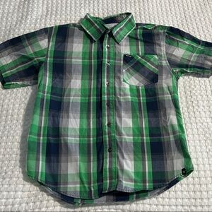 Hurley Kids Green and Navy Plaid Button Down Shirt